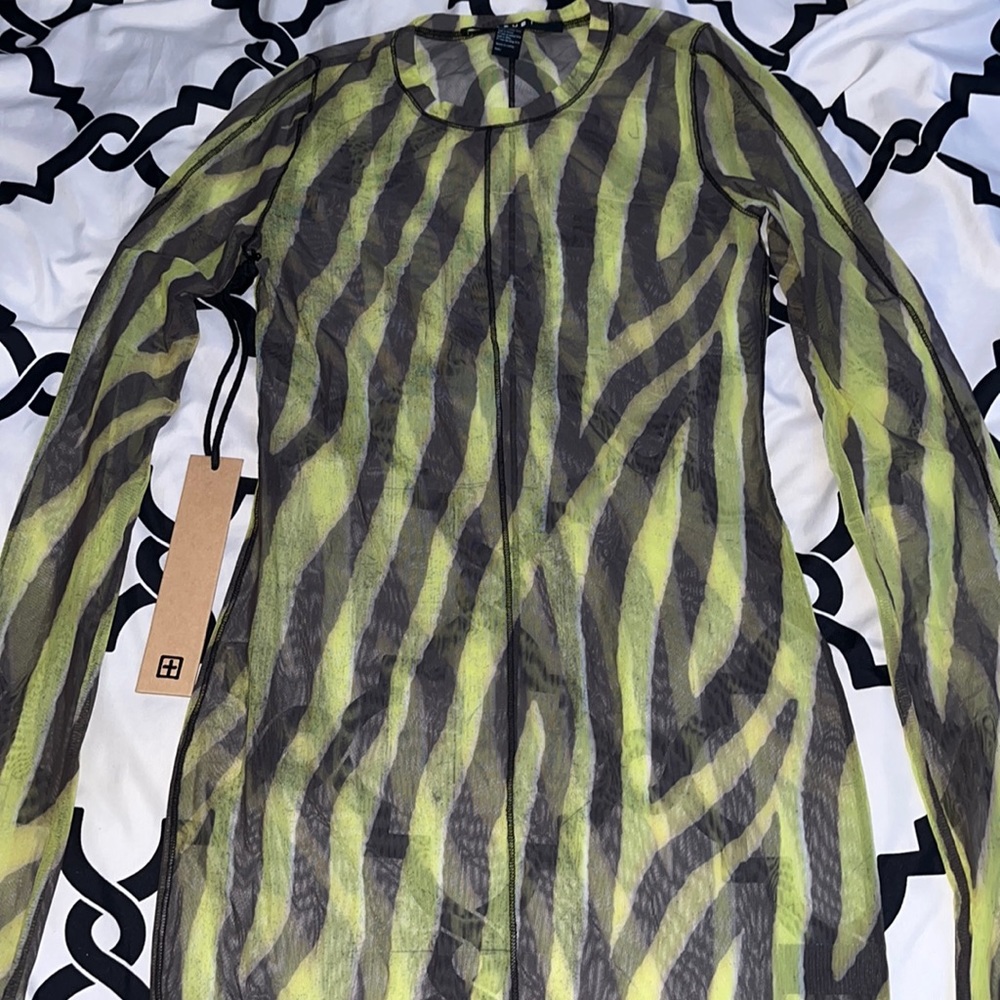 Ksubi Black & Yellow Mesh Mini Dress